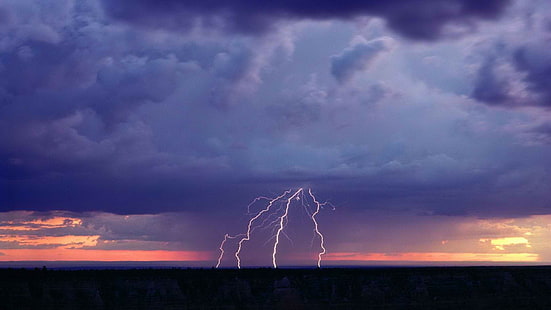 Thunderbolt, storm, sky, nature, clouds, HD wallpaper HD wallpaper