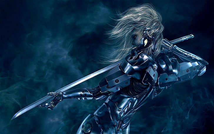 robot female fictional character wallpaper, Metal Gear Rising: Revengeance, cyborg, sword, video games, artwork, HD wallpaper