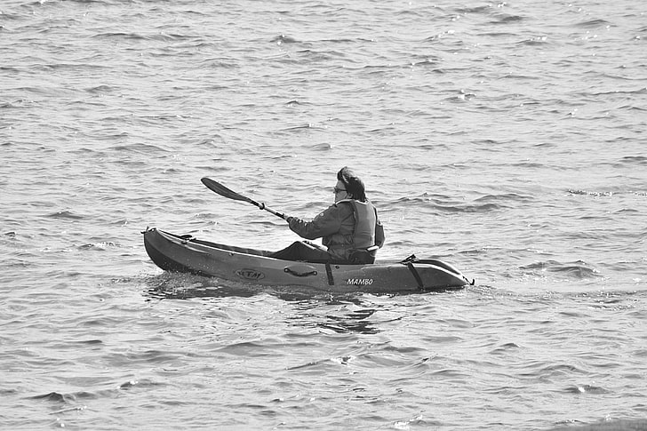 kayak, canoa, acqua, femme, les loisirs, noir et blanc, pagaie, personnage, sport, sport nautique, Sfondo HD