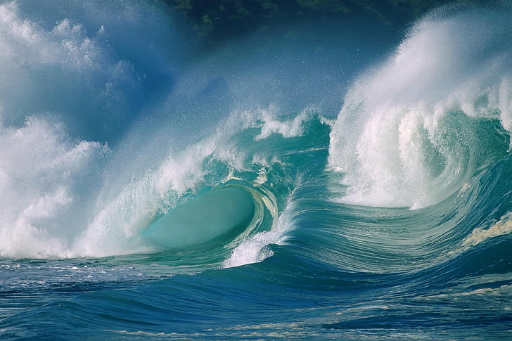 sea waves, wave, ocean, splash, sea, force, splashes, HD wallpaper