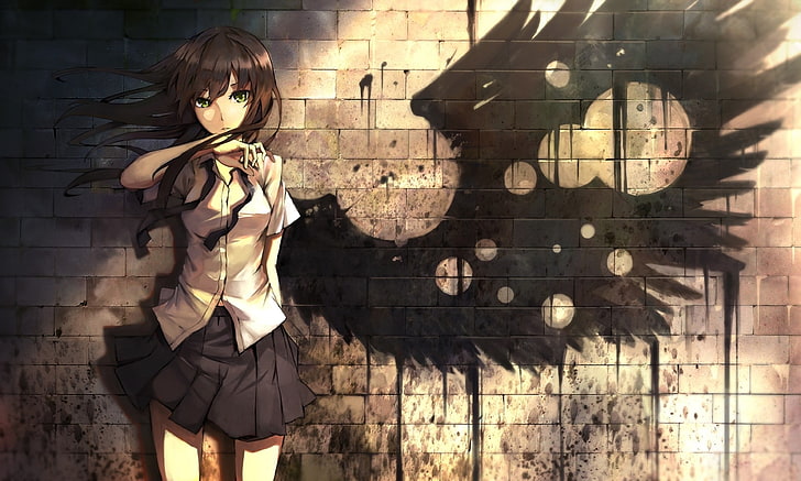 Anime Mädchen, Flügel, Rock, HD-Hintergrundbild