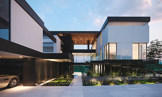 dom, nowoczesne, architektura, światła, Tapety HD HD wallpaper