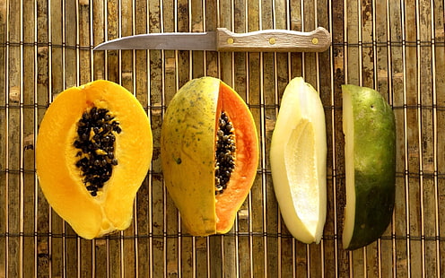 rodajas de papaya, aguacate, fruta, sabroso, Fondo de pantalla HD HD wallpaper