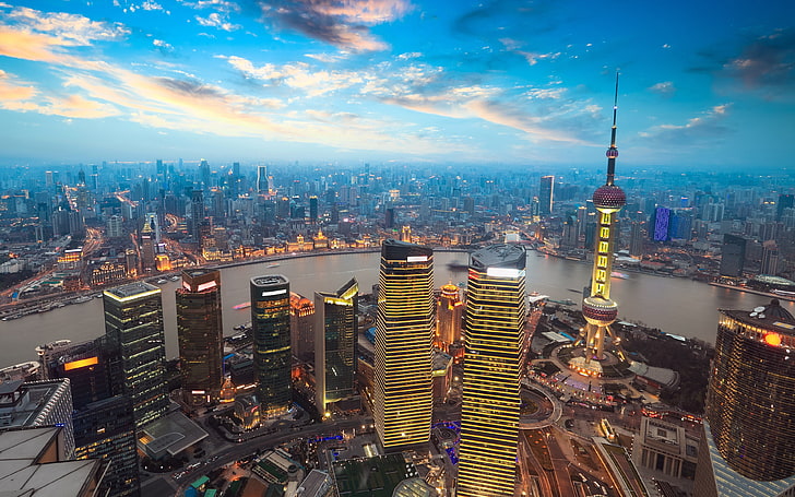Shanghai Bund Jin Mao Tower Skyline, HD wallpaper