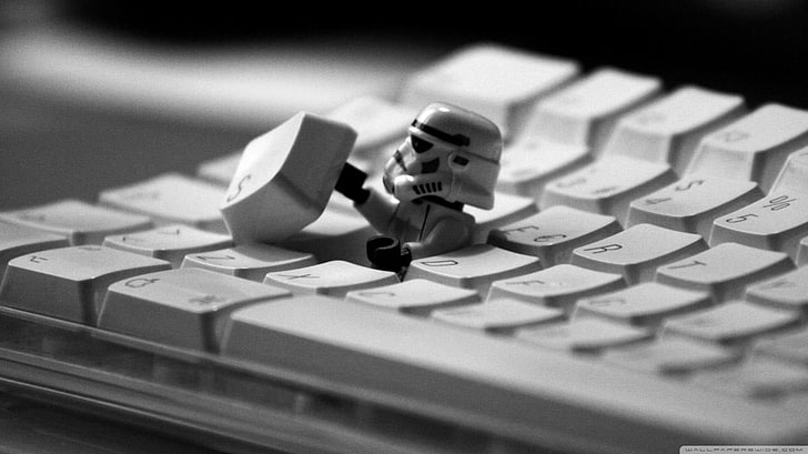 Star Wars Stormtrooper toy, LEGO Star Wars, stormtrooper, keyboards, depth of field, HD wallpaper