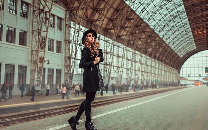 Girl at train station, Girl, Train, Station, HD wallpaper