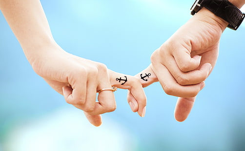 Anchor Couple Tattoos, gold-colored ring, Holidays, Valentine's Day, Touch, People, Abstract, Happy, Love, Heart, Human, Young, Hands, Family, Together, Couple, Concept, tattoo, anchor, fingers, person, anchortattoos, Lovesymbols, anchortattooscouple, HD wallpaper HD wallpaper