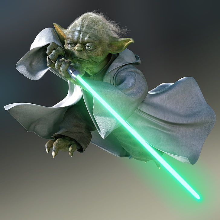 Yoda, Gwiezdne Wojny, sztuka cyfrowa, miecz świetlny, Jedi, Tapety HD
