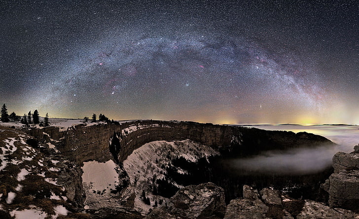 Nachthimmel, Sternennacht, Gebirgspass, Natur, Bäume, HD-Hintergrundbild