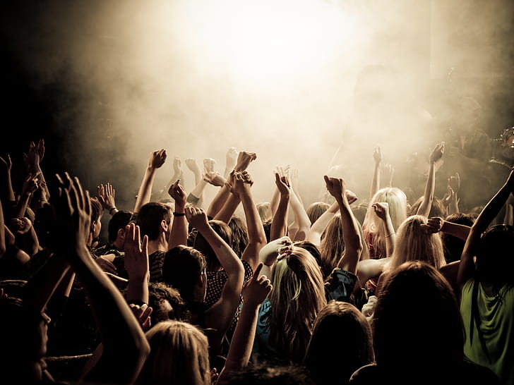 music, photo, mood, smoke, the crowd, club, concert, instrumento, applause, crowd people, Concert smoke, youth, HD wallpaper
