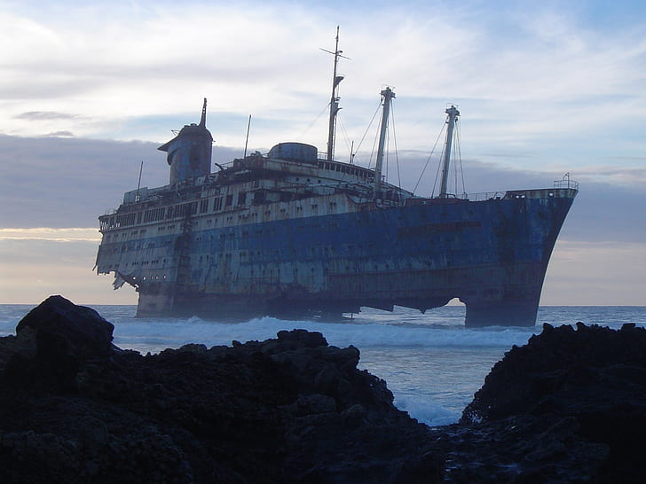 shipwreck, sea, wreck, vehicle, HD wallpaper