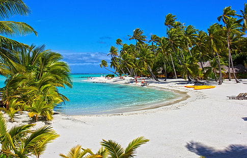 パールビーチツアモトゥス環礁フランス領ポリネシア、島、太平洋、南、ベカ、パールビーチ、ラグーン、青、ポリネシア、環礁、エキゾチック、白、美しい、 HDデスクトップの壁紙 HD wallpaper