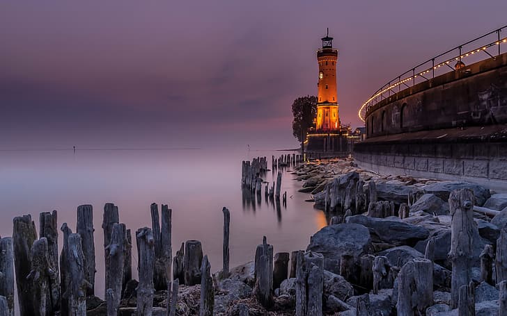 Jezioro Bodeńskie, Niemcy, latarnia morska, na zewnątrz, Tapety HD