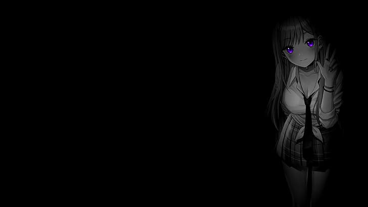 selective coloring, anime girls, anime, monochrome, simple background, black background, HD wallpaper