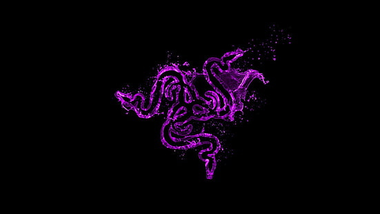 розовый логотип Razer, Razer, видеоигры, компьютер, цифровое искусство, фигуры, минимализм, фиолетовый, черный фон, HD обои HD wallpaper