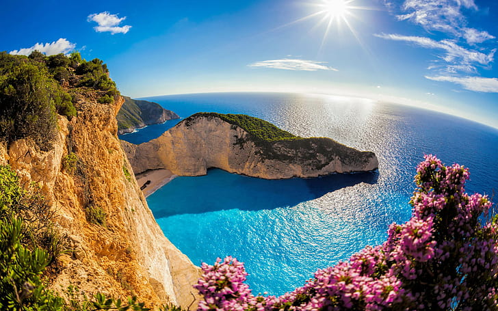 جزيرة زاكينثوس في المحيط في اليونان نافاجو بيتش سي صن سكاي منظر بانورامي للجدران HD 2560 × 1600، خلفية HD