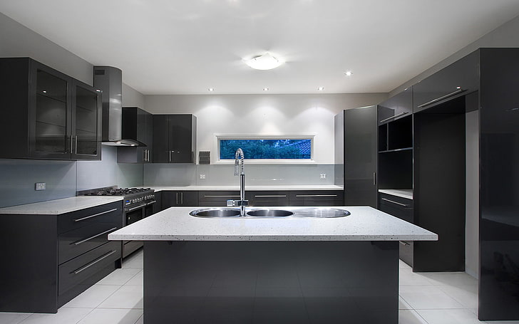 stainless steel faucet, minimal, modern, interior, home, kitchen, HD wallpaper