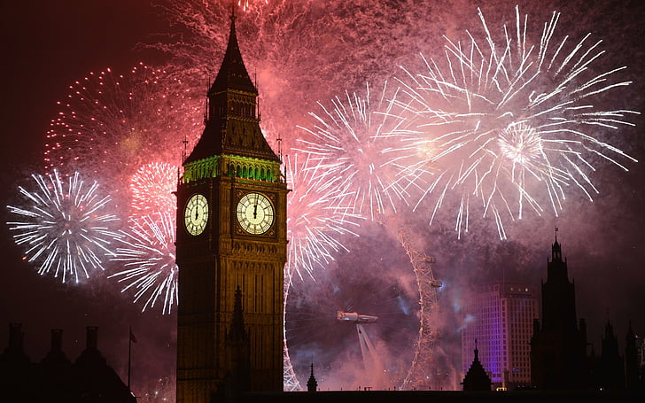 Fotografia, Fuochi d'artificio, Big Ben, Londra, Notte, Sfondo HD