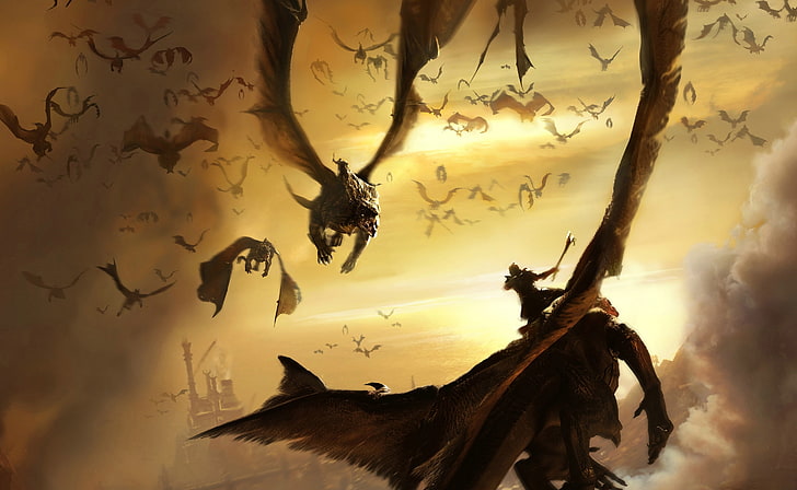 Dragon's Lair, flying dragon digital wallpaper, Artistic, Fantasy, Dragon's, Lair, HD wallpaper