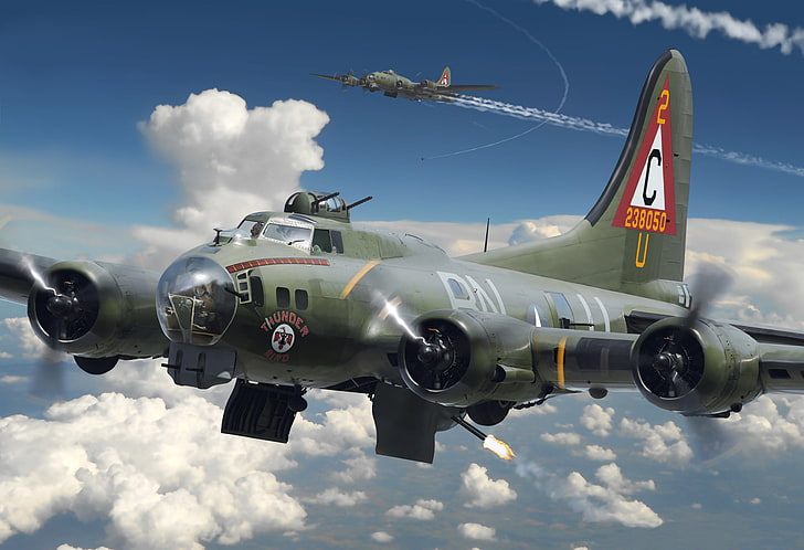 vintage gray plane, the plane, art, USA, fortress, bomber, American, Boeing, BBC, heavy, the crew, B-17, WW2., four-engine, Flying Fortress, metal, flying, 10 people, HD wallpaper
