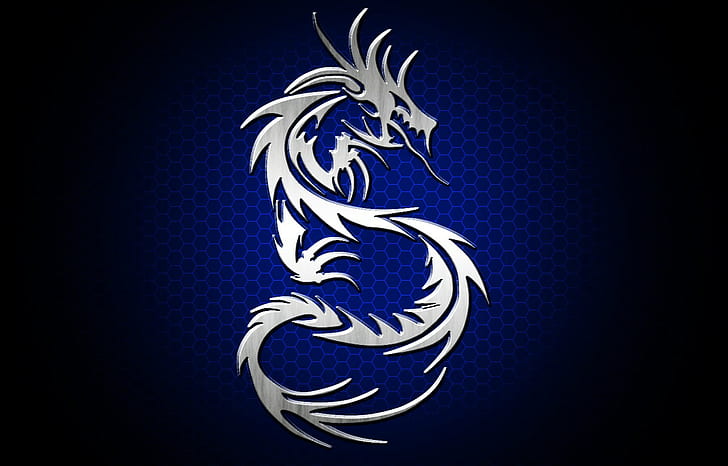 dragon, tribal, blue, silver, HD wallpaper