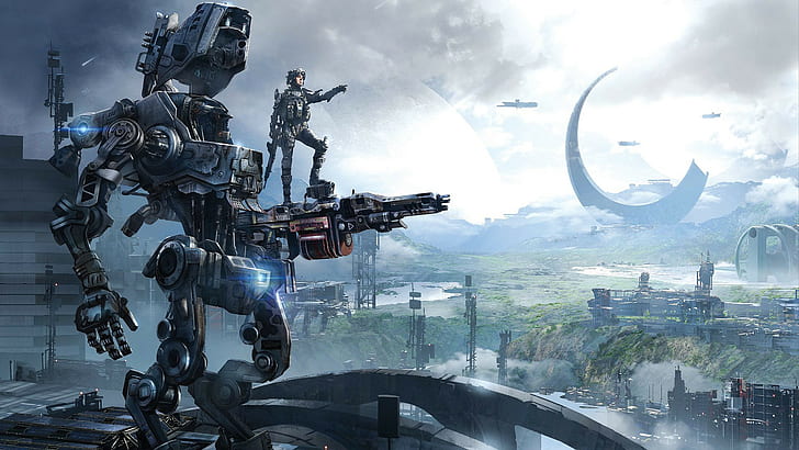 Робот, сграда, войници, ловец, електронни изкуства, пилот, DLC, Titan, оборудване, оръжия, Titanfall, Respawn Entertainment, Titanfall: Frontier's Edge, HD тапет