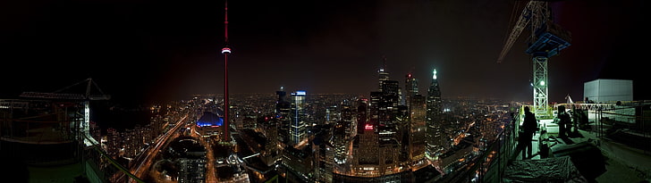 edifici di città in cemento nero, paesaggio urbano, città, Toronto, notte, panorama, Sfondo HD