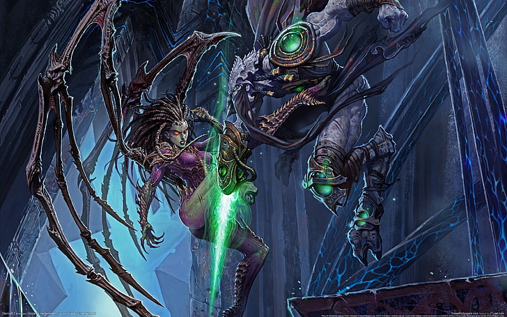 woman kicking monster wallpaper, Battle, Fight, The Queen Of The Zerg, StarCraft 2, HD wallpaper