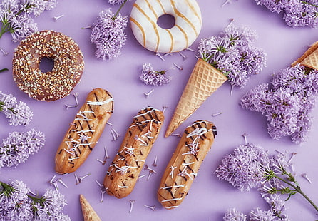Essen, Süßigkeiten, Donut, Dessert, Ansicht von oben, HD-Hintergrundbild HD wallpaper
