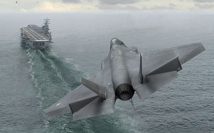 grey aircraft, the carrier, landing, f-35A, HD wallpaper