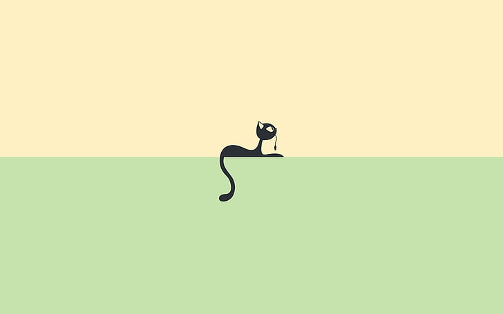 иллюстрация черного кота, минимализм, HD обои