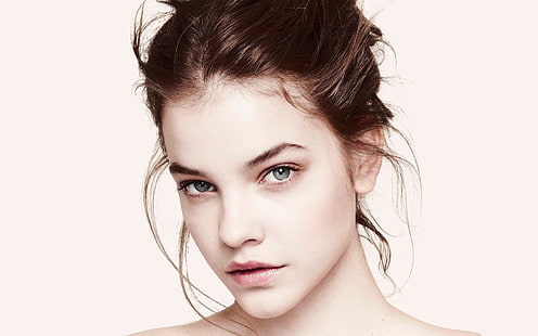 Gesicht, Frauen, blaue Augen, weißer Hintergrund, Barbara Palvin, Modell, HD-Hintergrundbild HD wallpaper