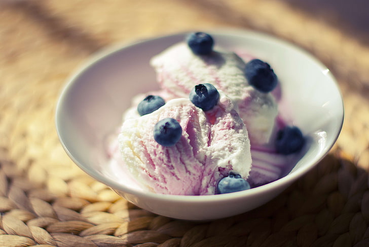 blueberries, bowl, ice cream, HD wallpaper