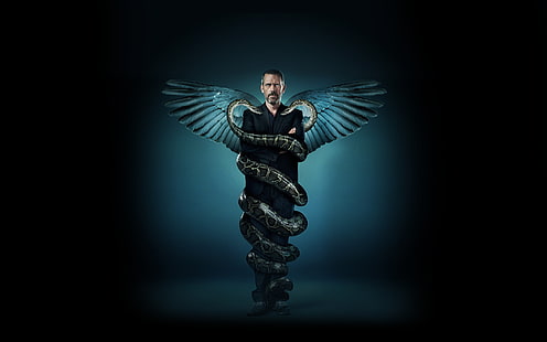 House, M.D., snake, wings, Hugh Laurie, HD wallpaper HD wallpaper