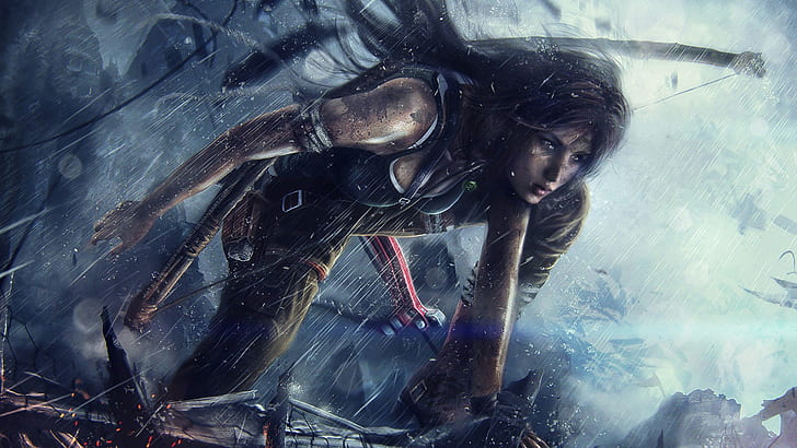 Tomb Raider, videojuegos, ilustraciones, DeviantArt, personaje, lluvia, arco, tomb raider, videojuegos, ilustraciones, deviantart, personaje, lluvia, arco, Fondo de pantalla HD