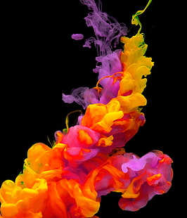 خلفية الدخان الأصفر والأرجواني ، ألوان مائية ، جلطات ، ملونة، خلفية HD HD wallpaper
