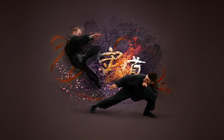 två mäns karate jis, slåss, blåsa, karaktär, HD tapet