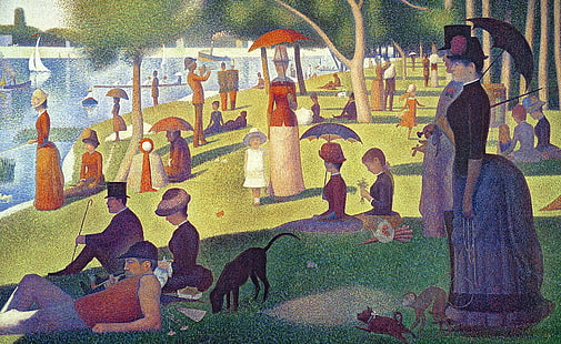 Sunday Afternoon, A Sunday Afternoon on the Island of La Grande Jatte painting by Georges Seurat, Artistic, Drawings, Painting, a sunday afternoon on the island of la grande jatte, georges-pierre seurat, one of georges seurat's most famous works, a sunday afternoon, HD wallpaper HD wallpaper