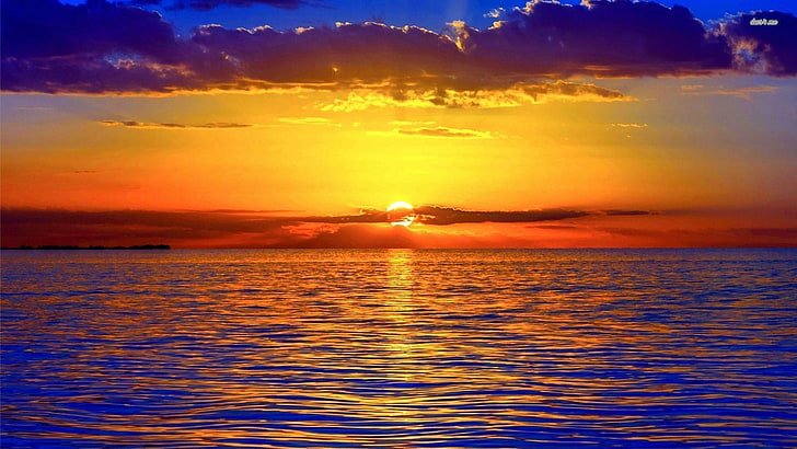 sun, sky, dawn, morning, good morning, reflection, sea, calm, water, sunrise, seascape, waterscape, ocean, HD wallpaper
