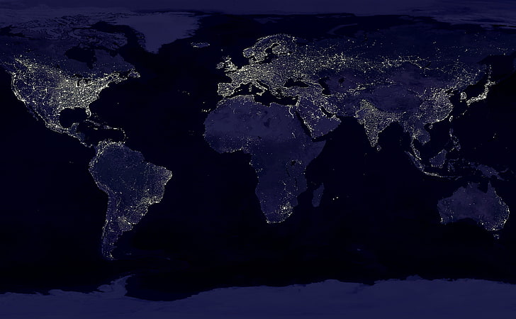 The World, world map wallpaper, Travel, Maps, Earth, Night, World, Asia, Islands, Africa, America, Antarctica, Europe, world map, oceania, continents, the world map, night lights, earth night lights, HD wallpaper