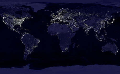 Il mondo, carta da parati mappa del mondo, viaggi, mappe, terra, notte, mondo, Asia, Isole, Africa, America, Antartide, Europa, mappa del mondo, oceania, continenti, la mappa del mondo, luci notturne, luci notturne della terra, Sfondo HD HD wallpaper