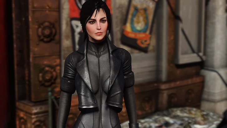 personaje femenino del juego en traje negro, videojuegos, Fallout 4, mujeres, traje precursor, Fallout, Fondo de pantalla HD