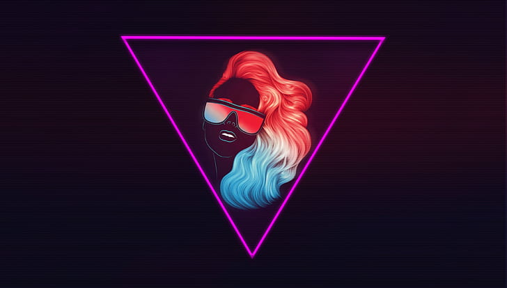 Girl, Music, Neon, Glasses, Background, Triangle, 80s, 80's, Synth, Retrowave, Synthwave, New Retro Wave, madeinkipish, Futuresynth, Sintav, Retrouve, Outrun, HD wallpaper