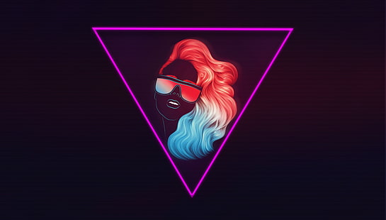 Girl, Music, Neon, Glasses, Background, Triangle, 80s, 80's, Synth, Retrowave, Synthwave, New Retro Wave, madeinkipish, Futuresynth, Sintav, Retrouve, Outrun, HD wallpaper HD wallpaper