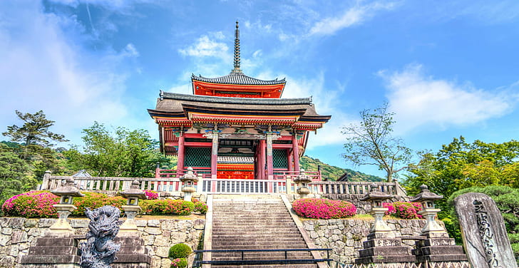古代、建築、建物、雲、カラフル、カラフル、文化、有名な、花、庭、歴史的、日本、日本、京都、ランドマーク、風景、マーキー、アウトドア、公園、宗教、シーン、sce、 HDデスクトップの壁紙
