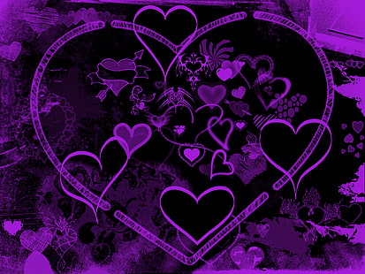 художественный, сердце, фиолетовый, HD обои HD wallpaper