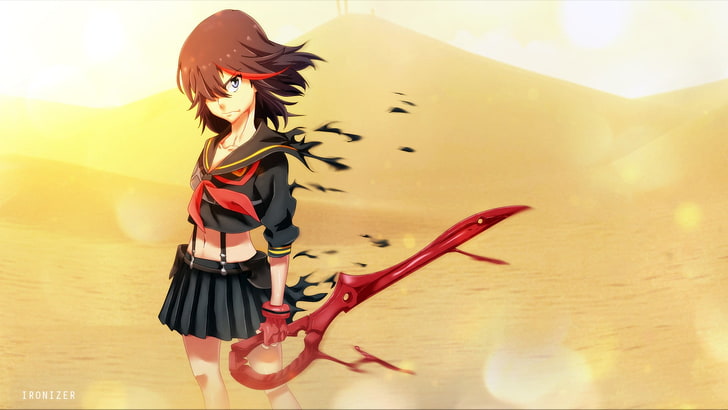 black-haired female anime character illustration, Kill la Kill, Matoi Ryuuko, Senketsu, HD wallpaper