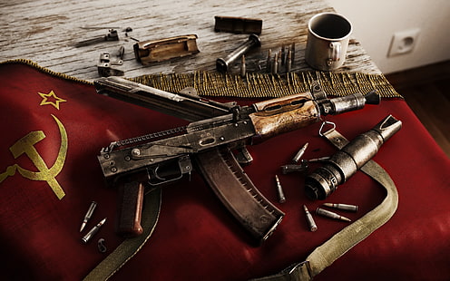 коричневая винтовка, автомат, автомат Калаш, АКС74У, АК-74, HD обои HD wallpaper