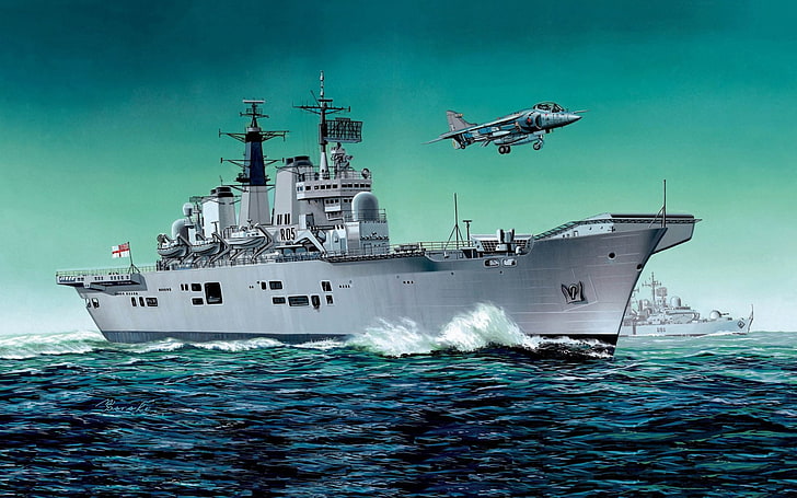 سفن حربية ، البحرية الملكية ، حاملة طائرات ، HMS Invincible (R05) ، سفينة حربية، خلفية HD