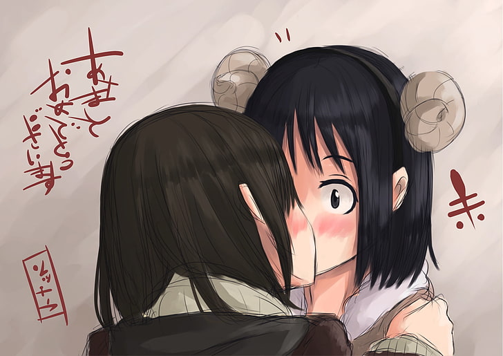 two female anime characters kissing illustration, yuri kuma arashi, anime, couple, kiss, HD wallpaper